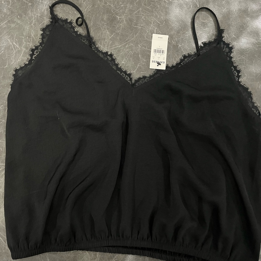 EXPRESS brand cropped camisole with lace detail and elastic bottom. NWT